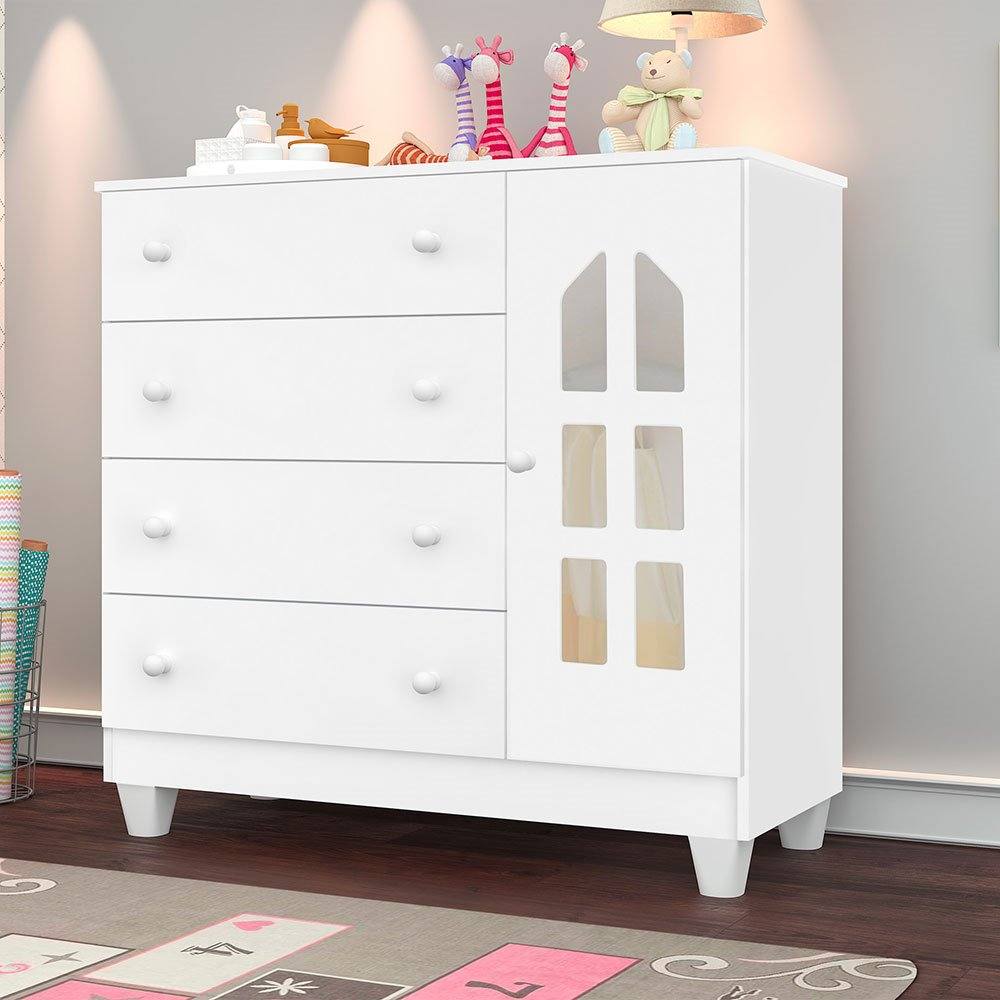 Cômoda com 01 Porta e 04 Gavetas Requinte Branco